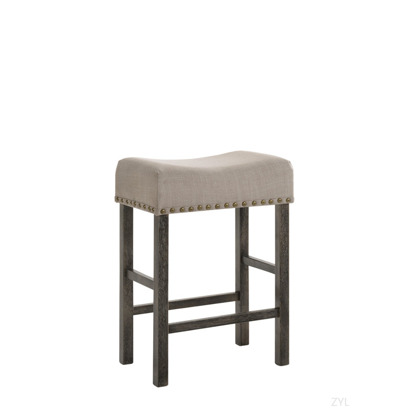 Tabouret à hauteur de comptoir II en lin brun clair et gris vieilli (ensemble de 2), Gris