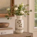 Approx. 15 Inches Amalfi Double Glazed Tall Vase with Flower Motif (5.1" Opening)
