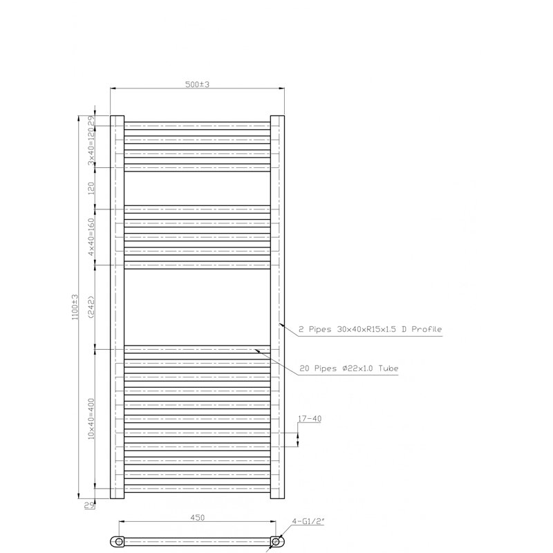 Petrillo Straight Towel Rail Heated Towel Rails