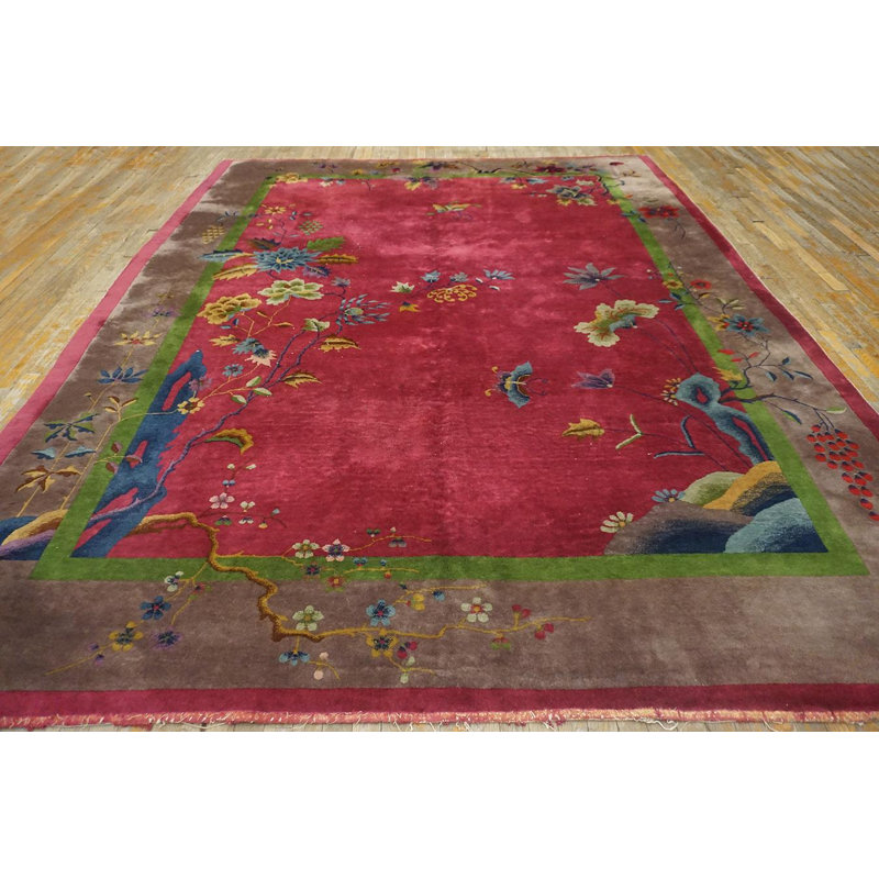 Magnifique tapis en laine rouge antique de style Art déco par Nichols