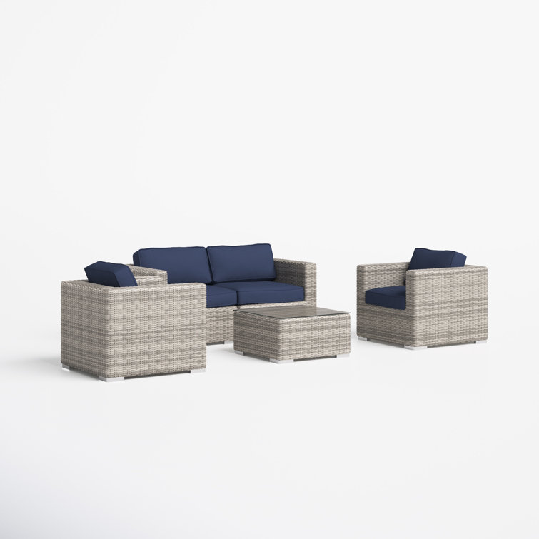 Tonioni Rattan Wicker Fully Assembled 4 - Person Seating Group with Cushions