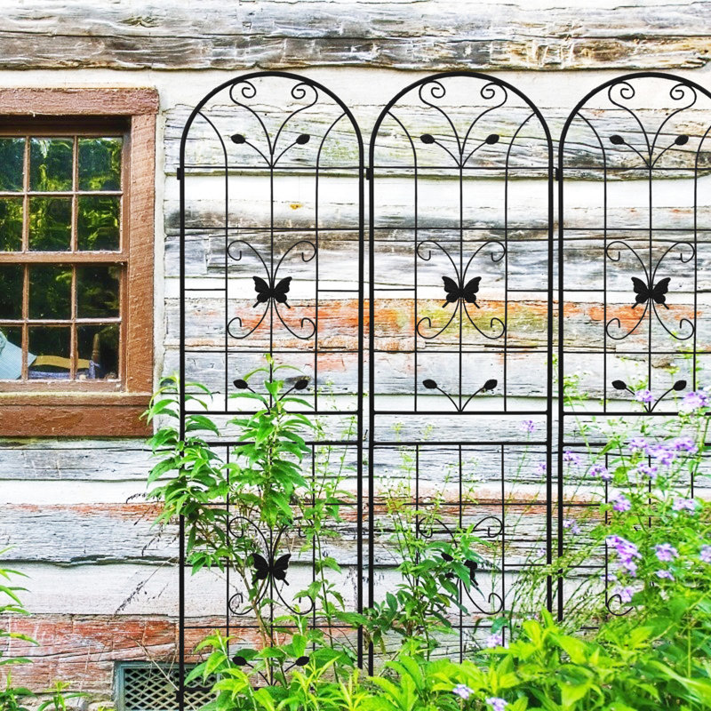 Paquet de 4, treillis de jardin antirouille 86,7 po x 19,7 po, support pour plantes d'extérieur, tuyau rond galvanisé noir, support à fleurs double rouille