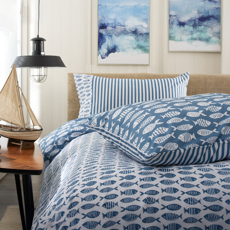 Small Fish Print 100% Cotton Duvet Cover Set With Cotton Geometric Shapes Duvet Cover Set with Pillowcases