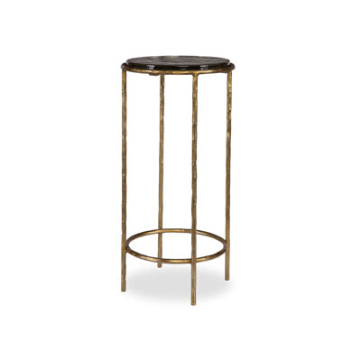 Table d'appoint hexagonale, plateau rond en verre recyclé de 12 po, structure en fer doré