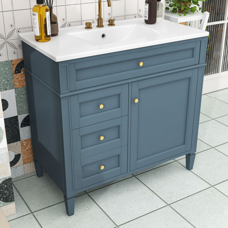 Meuble-lavabo ajustable avec 2 tiroirs Eleene, Bleu indigo