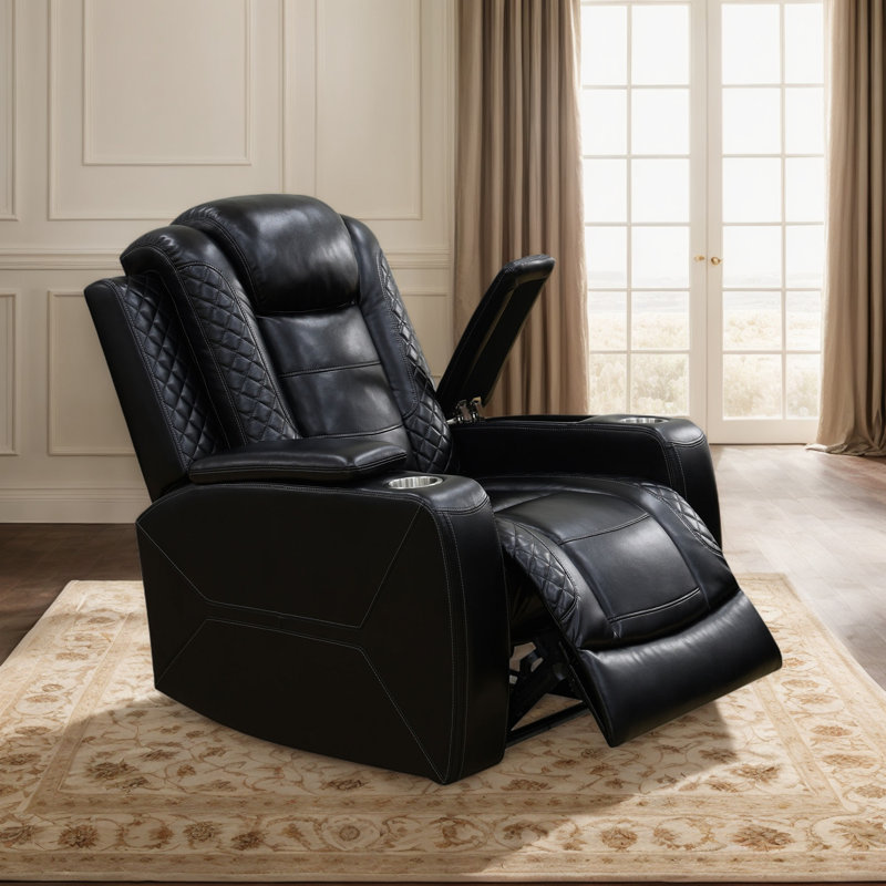 Fauteuil inclinable électrique de 37 po en cuir respirant avec accoudoirs de rangement et lumières DEL bleues, Noir