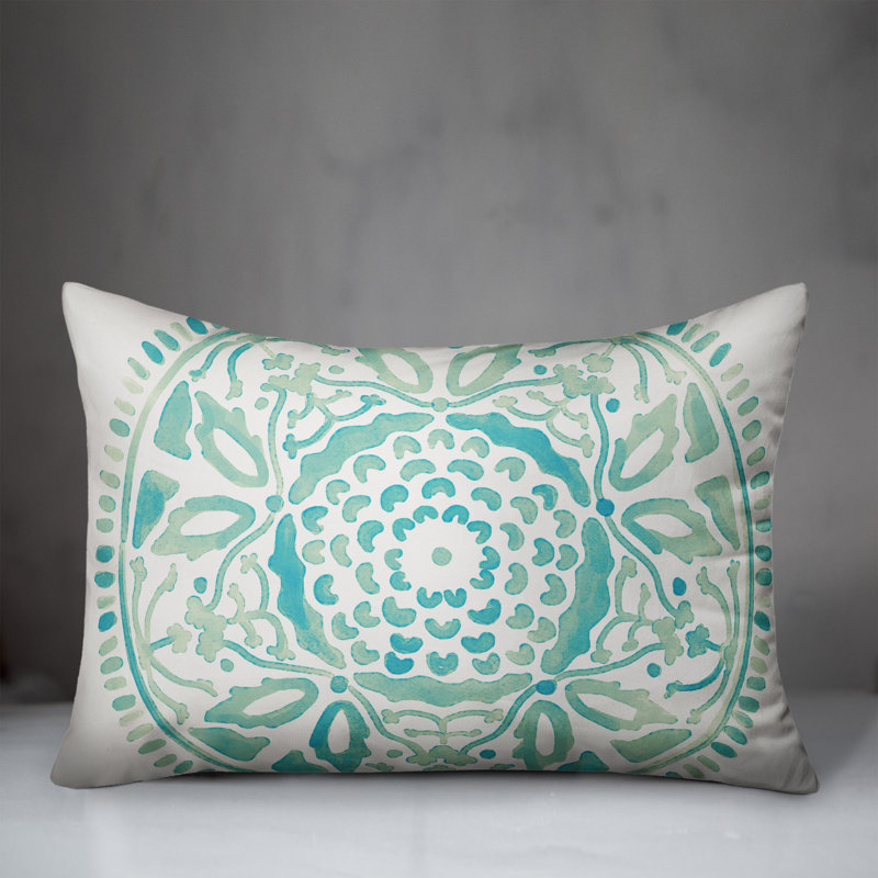 Housse et insert de coussin d'extérieur Juan, Bleu sarcelle/bleu, Floral 4