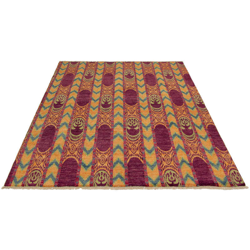 Tapis unique en laine noué à la main style Chobi des années 2010 de 7 pi 10 po x 9 pi 10 po mauve Kali