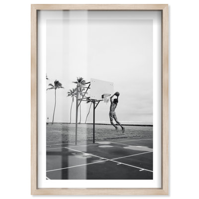 Basketball Beach Shadowbox Print Sports Framed Prints by Notoriart, Blonde Frame, 21 x 31