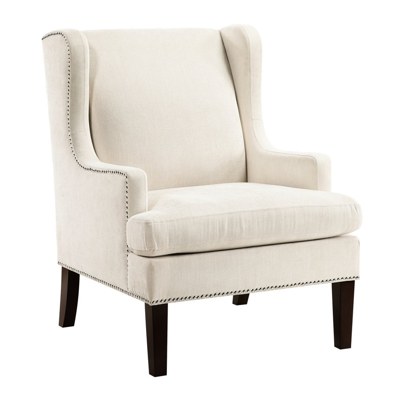 Chaise d'appoint en tissu beige, siège rembourré en mousse, garniture cloutée, chaise de salon élégante dans la chambre, beige, garniture d'attraction