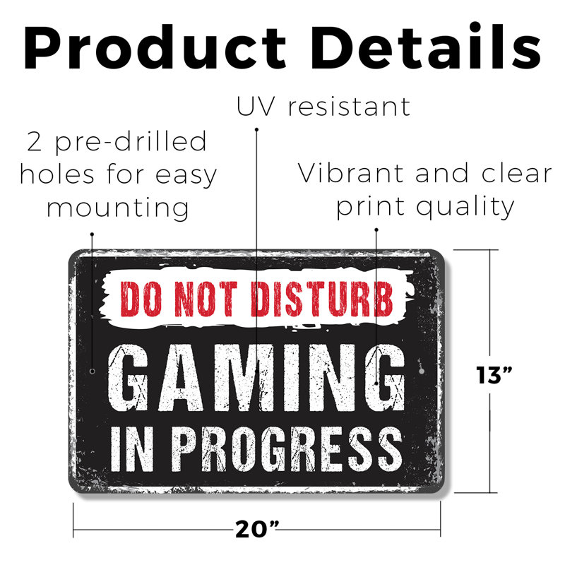 Enseigne en plastique 13 po x 20 po Ne pas déranger Gaming In Progress, H 13 po x l 20 po x P 0,1 po