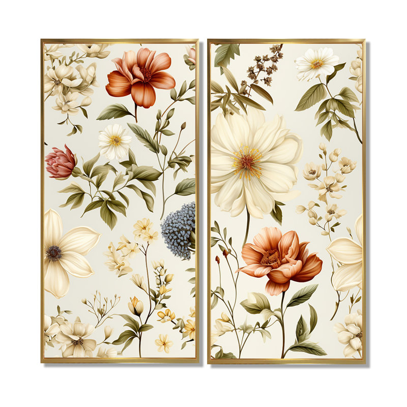Jardin antique - impressions sur toile beiges 2 pièces, H 40 po x l 40 po, Impression encadrée flottante, Doré