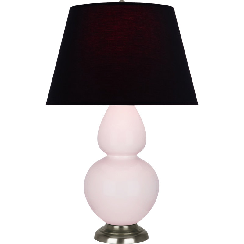 Lampe de table double gourde en céramique, Rose glacé à l'eau de rose / argent antique, Argent argent, Noir / rose rouge