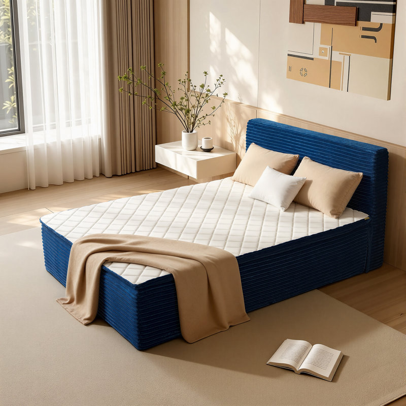 Lit plateforme tapissier simple à compression, Twin, Blue