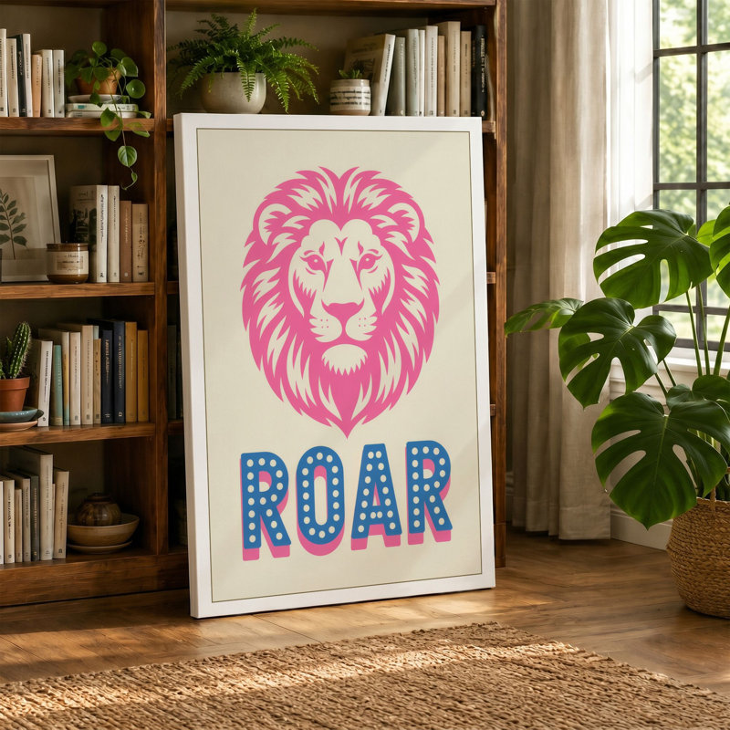 Lion Roar Modern 1 Piece Wrapped Canvas Wall Art, 24x16 - 61.0 x 40.6 cm, Cream Border