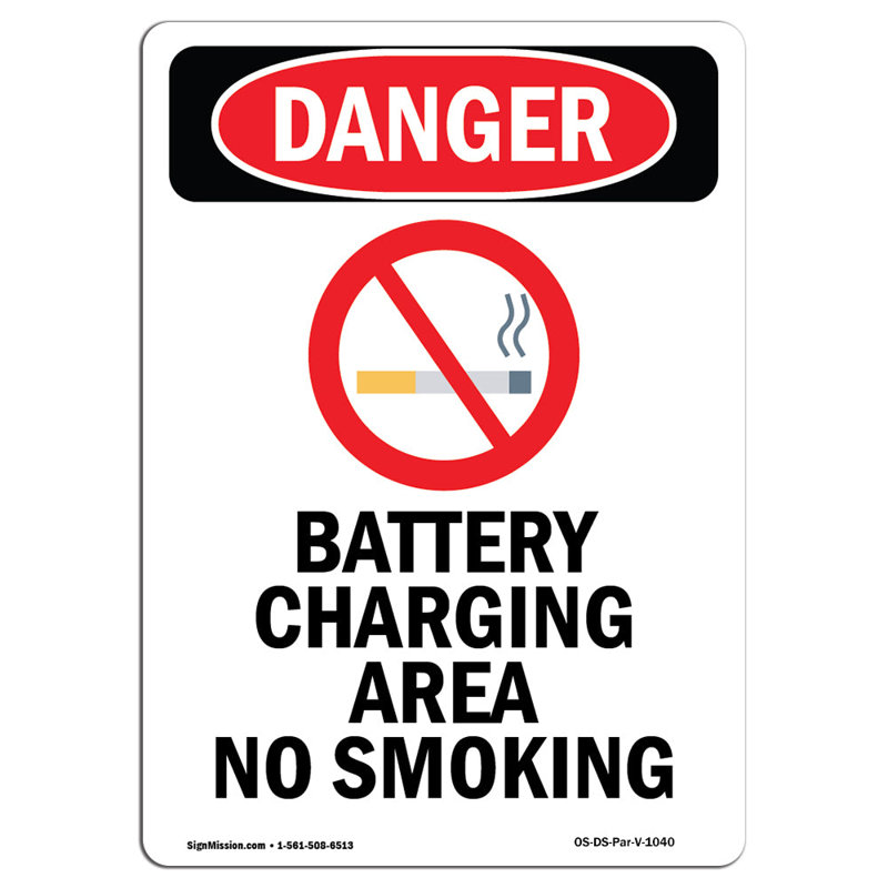 Signe de danger de la zone de charge de la batterie, 24" H x 18" W x 0.1" D
