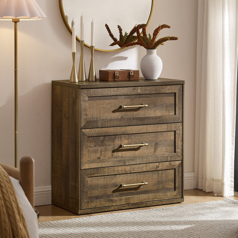 32"W Modern Wood Nightstand , 3-Drawer With Storage, Light Brown