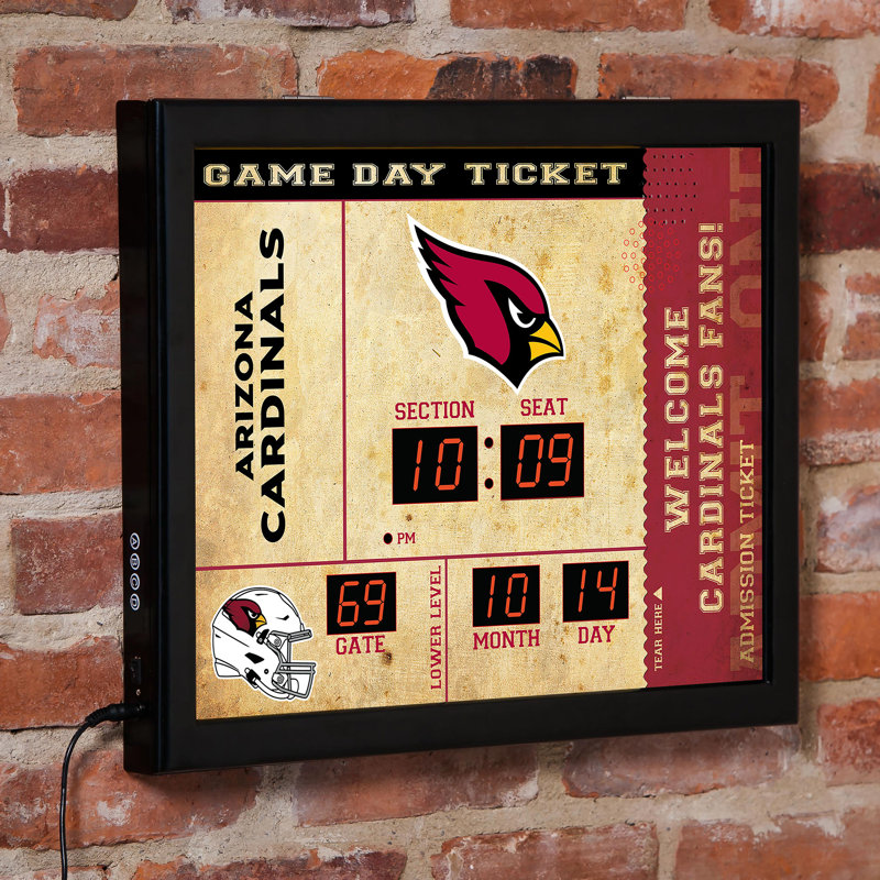Horloge murale Arizona Cardinals Bluetooth, Sport Team Arizona Cardinals, Brun clair / noir / rouge