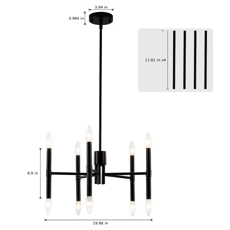 Lustre style campagne moderne 10 lumières noir, Noir