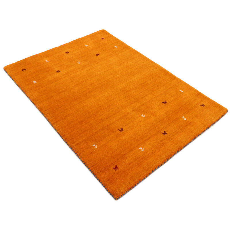 Handwoven Wool Gabbeh Uni Orange Rug, Rectangle 200 x 290cm