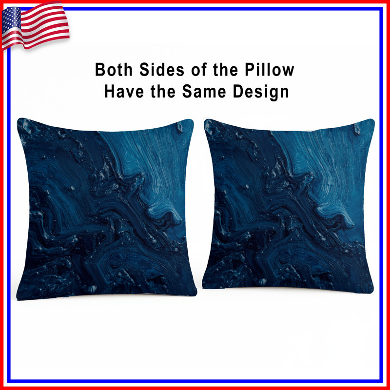 Coussins décoratifs à double face tourbillons bleus abstraits, 14 X 14 pouces