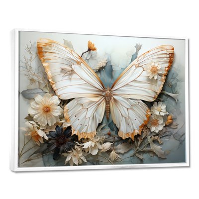 «Bisson White Gray Butterfly», reproduction sur toile encadrée
