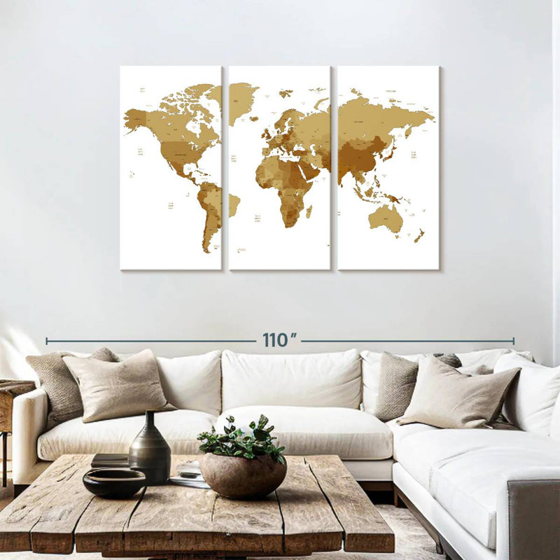 Aliaz Earth Tones World Map, 48" H x 74" W