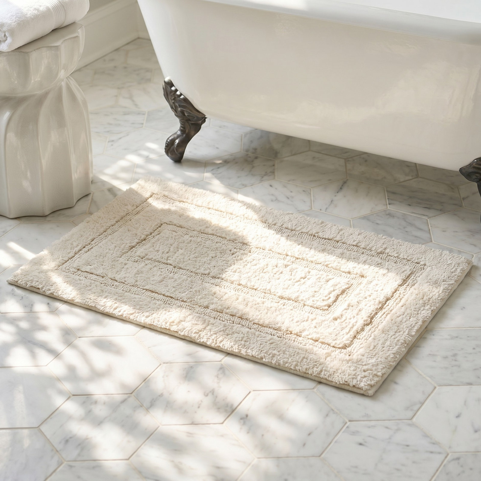 Apolonia Cotton Non-Slip Bath Rug, 20" H x 32" W, Ivory