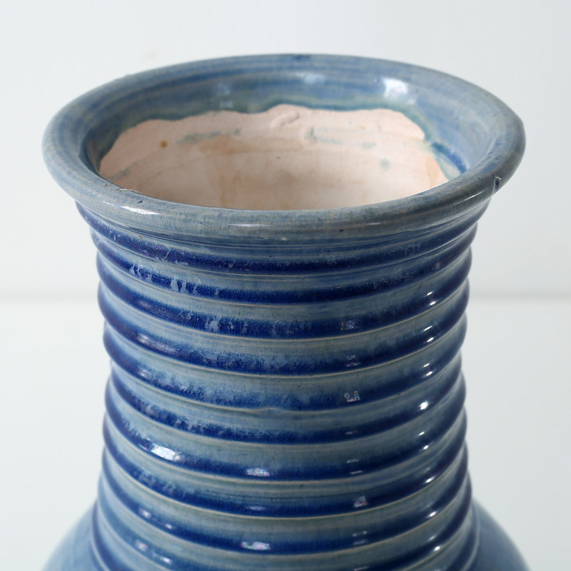 Approx. 11.4 Inches High Blue Vase with Spiral Pattern (5.3" Opening)