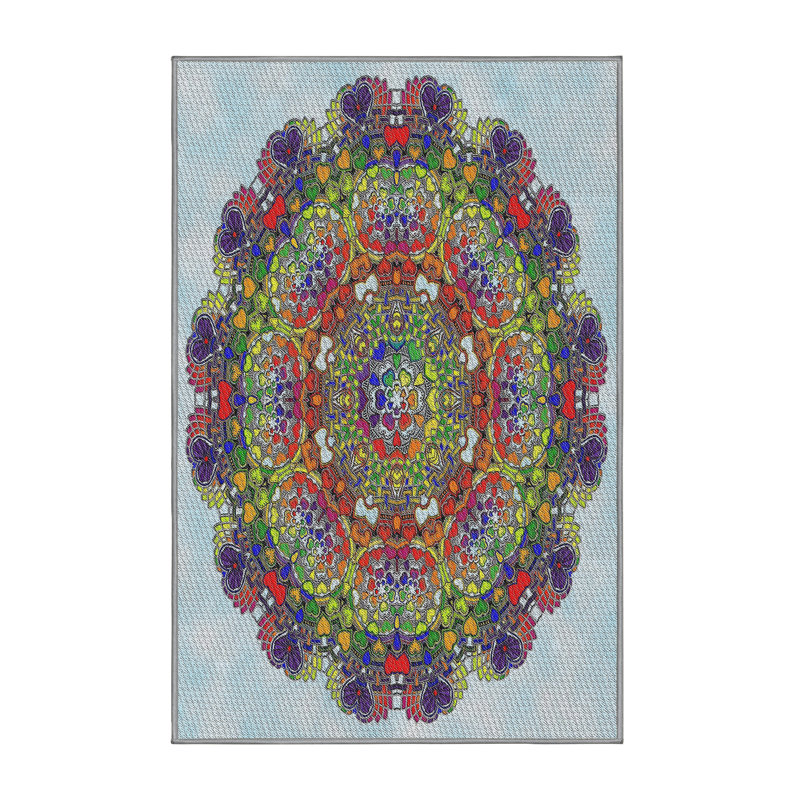 Fabriqué à la machine à partir de laine et de polyester gris/vert/rouge Tapis décoratif, Rectangle 5 pi x 7 pi
