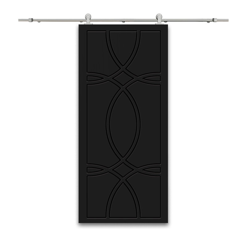 Porte de grange à panneaux et en bois manufacturé avec quincaillerie d'installation, 36 po x 80 po, Noir