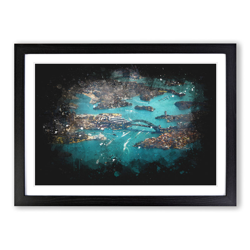 Birds Eye View Of Sydney Australia - Single Picture Frame Print on MDF, 62cm H x 87cm W x 2cm D, Black Framed