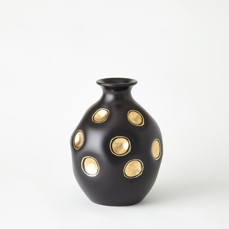Dimples Handmade Ceramic Table Vase, Black/Gold