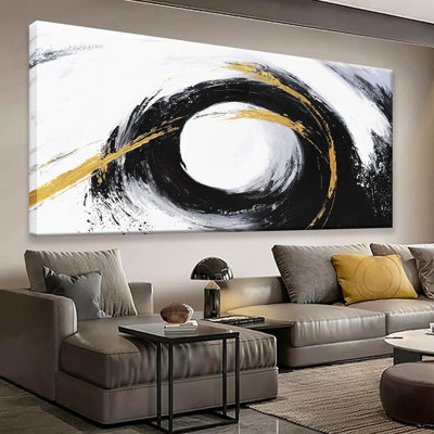 Abstrait, art mural noir et or, art moderne sur toile, art mural, peinture, art abstrait blanc, photos pour bureau de chambre à coucher, décoration d'intérieur 20 po x 40 po