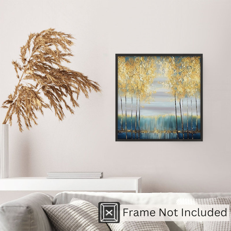 «Botanical Gold Trees», reproduction d'art moderne sans cadre, H 16 po x l 16 po