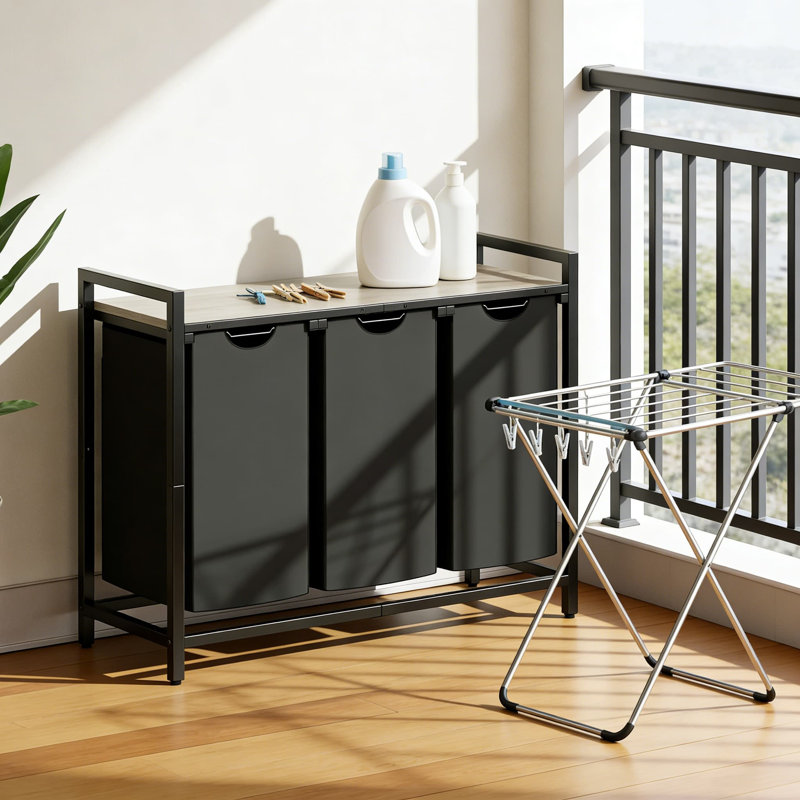 Laundry Hamper With Removable Bags And Shelf, 2-Pull Out Laundry Sorter With Storage Table, Heavy-Duty Steel Frame For Laundry Room, Bathroom, And Bedroom Organization