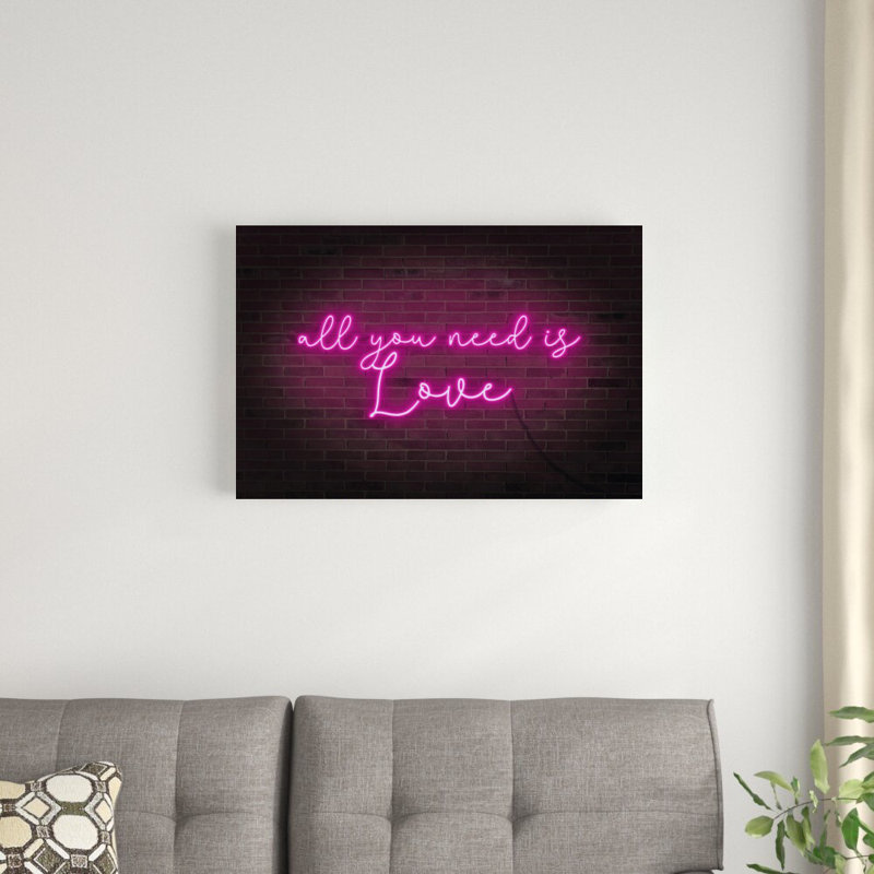 «Neon Love I» par Grace Popp - Art textuel sur toile tendue, H 20 po x l 30 po