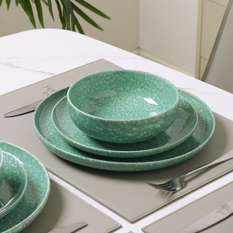 Alofmo Colorful Star 24 Piece Stoneware Dinnerware Set, Service For 8, Green