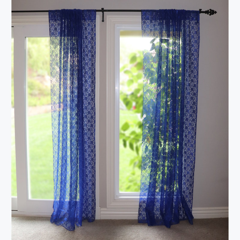 Pateros Lace Sheer Curtain Single Panel, Blue, 58" W x 96" L