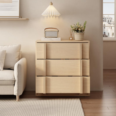 Nightstand with 3 Drawers for Bedroom, Modern Bedside Table with Vertical Handle, Wooden Storage Cabinet for Living Room