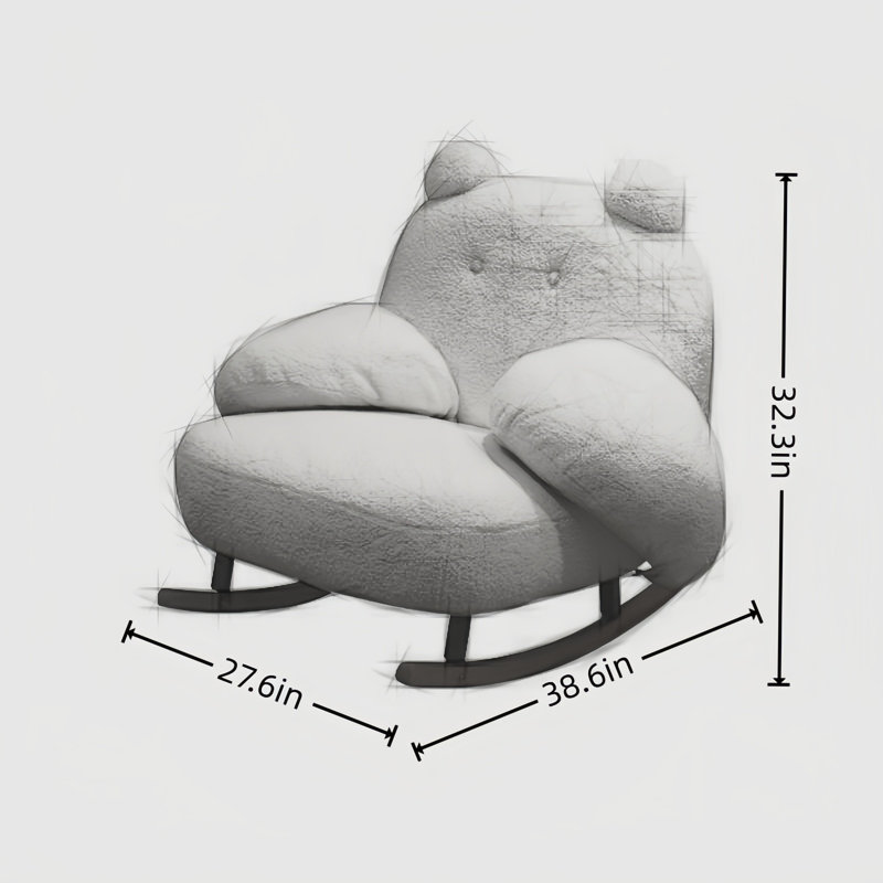 Chaise berçante moderne en bois massif rembourré, Blanc cassé
