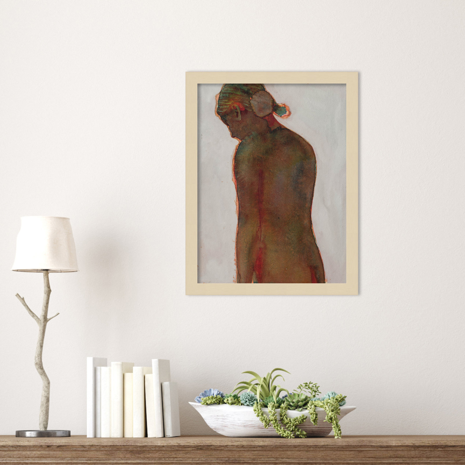 Figure Print by Dean Graham, Brown Framed, 17" H x 13" W