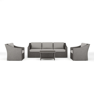 Martha Stewart Bedford 4Pc Outdoor Rattan Wicker Patio Conversation Set With All-Weather Cushions