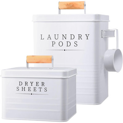 2 Pcs Laundry Pod Container With Dryer Sheet Holder,White
