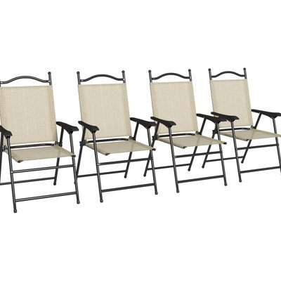 Chaises de patio pliantes, de 4 pour adultes. Chaises de camping beige avec. Structure en métal robuste, résistante aux intempéries. Siège pour deux personnes, charge de 528 lb. Conception distinctive. Patio de jardin antique. Drain de siège à lattes