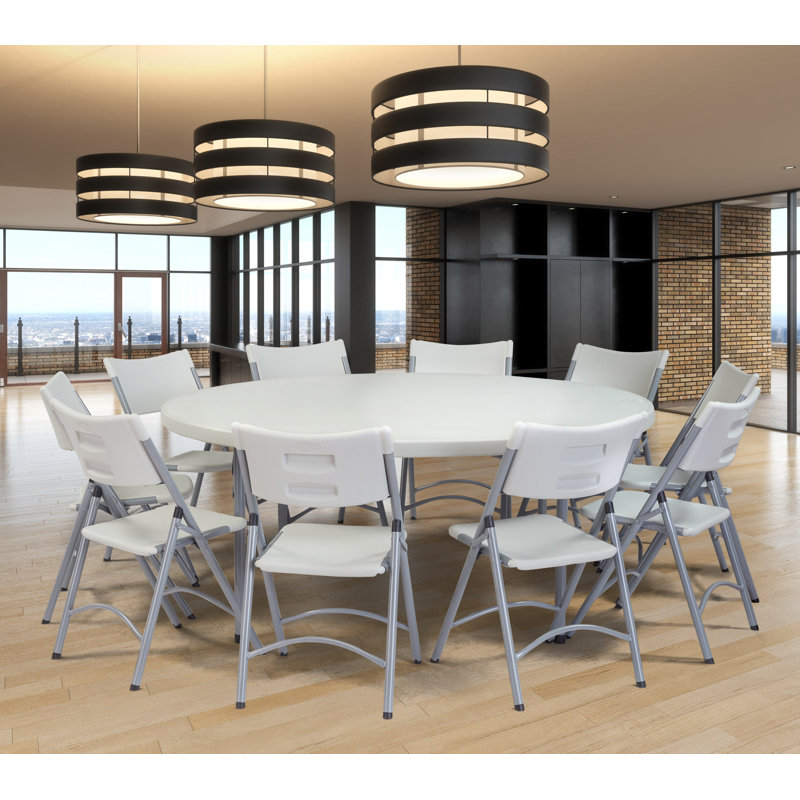 71'' Round Light Gray Polypropylene Folding Table