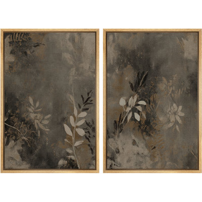 Rustic Neutral Botanical Abstract Wall Art Decor Framed On Canvas 2 Pieces Print