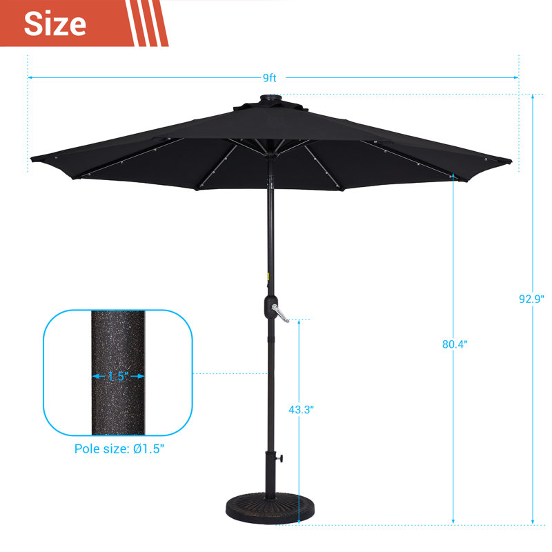 Améliorez votre espace extérieur: parasol rond de 9 pi à DEL avec protection UV, inclinaison facile et résistance au vent