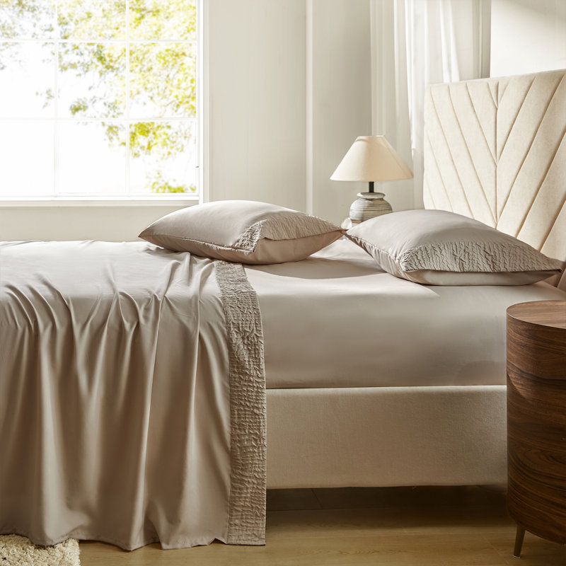 Draps et taies d'oreiller en polyester, Ensemble de draps pour très grand lit avec 2 taie, Ivoire