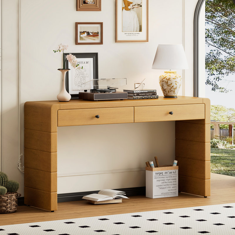 Curved Console Table With Storage, Wooden Entryway Table With 2 Drawers, Rustic Console Tables For Entryway, Hallway, Living Room